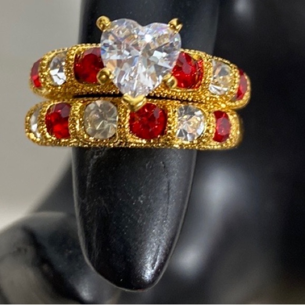 NWT S925 silver 2pc set with red and clear stones​​​​​​​​​​​​​​​​​​​